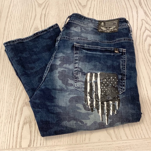 Buffalo David Bitton 38x32 Tag Ash-X Skull Flag Men’s Slim Jeans (31” Inseam) - Picture 1 of 10